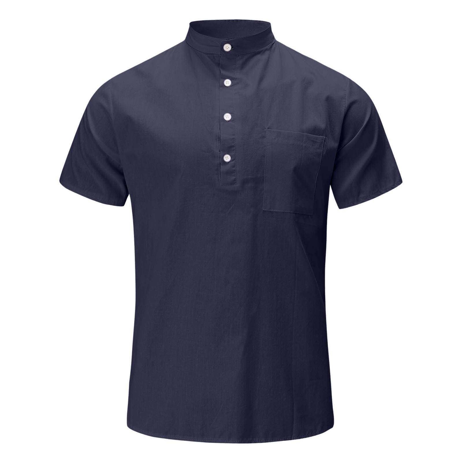 thumbnail image 4 of Camisa informal de manga corta con botones y color liso para hombre: poliéster ligero, corte holgado, lavable a máquina - S-XXXXL, 4 of 5